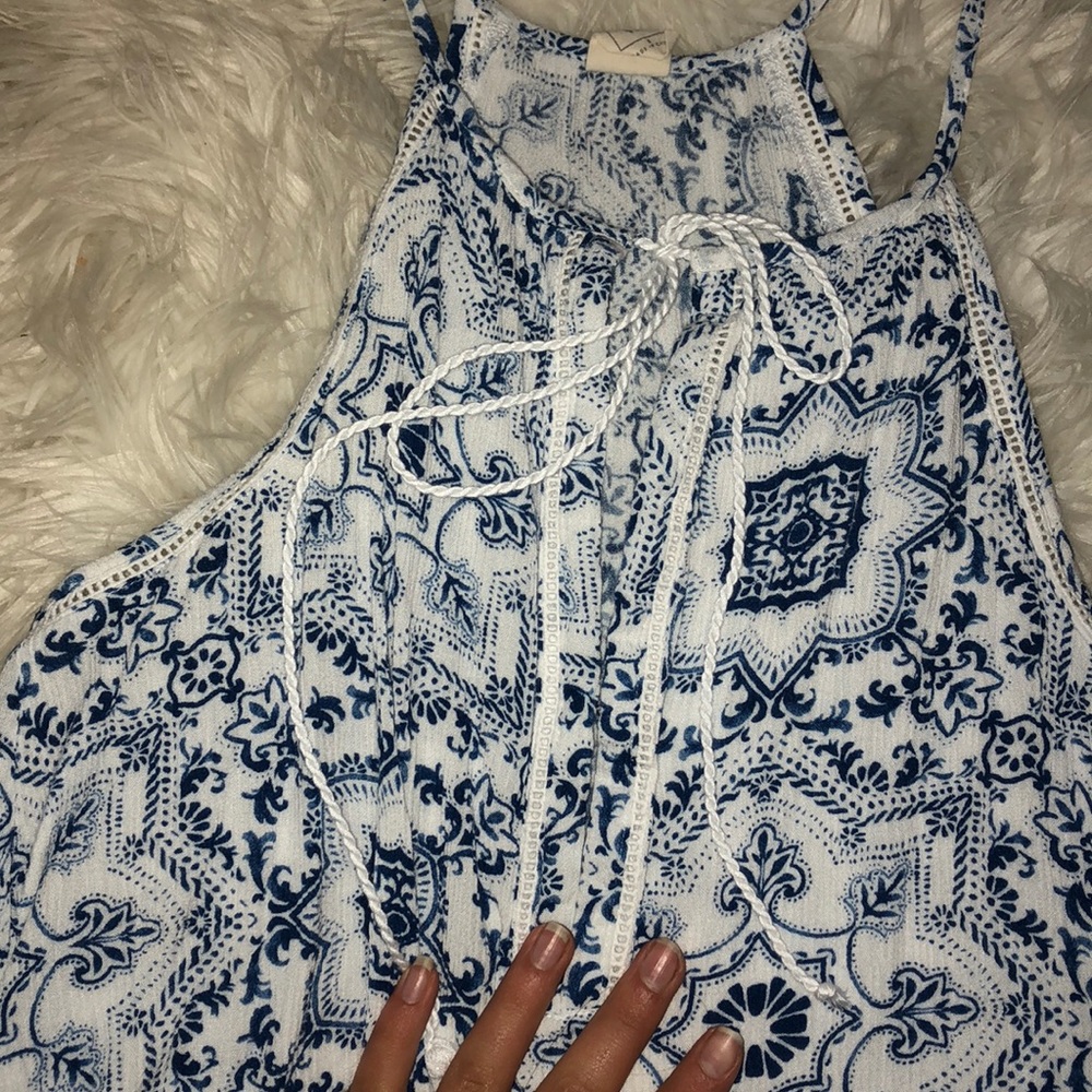 me to we blue and white tank top